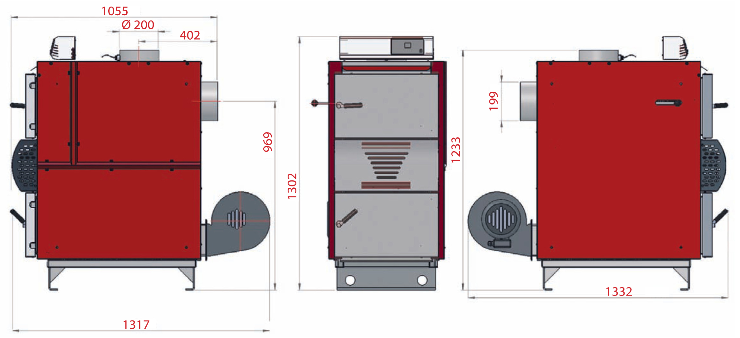 Dimensions de la chaudière Orligno600