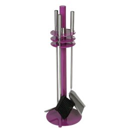 Serviteur de cheminée 3 pièces violet avec accessoires inox