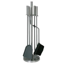 Serviteur de cheminée 4 pièces inox accessoires anthracite et manche inox