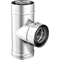 Té à 90° coaxial inox - Diamètre int/ext: 80-130 mm - Piquage pour conduit de fumée