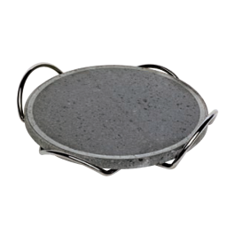 Plaque de cuisson ronde diam 28 cm en pierre de lave avec fond en chrome