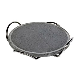 Plaque de cuisson ronde diam 26 cm en pierre de lave avec fond en chrome