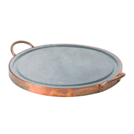 Plaque de cuisson ronde diam 40 cm en pierre ollaire avec fond en cuivre